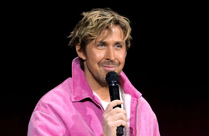 Ryan Gosling promotes the "Barbie" movie at during CinemaCon 2023 in Las Vegas.