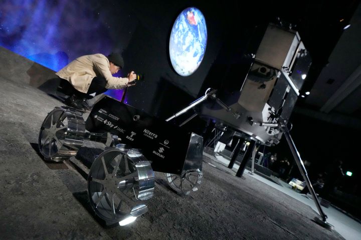 The 7-foot (2.3-meter) Japanese lander carried a mini lunar rover for the United Arab Emirates and a toylike robot from Japan designed to roll around in the moon dust for about 10 days.