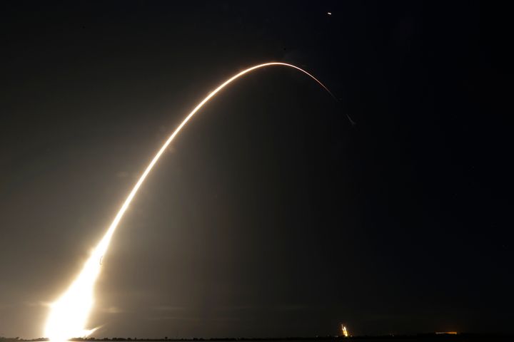 This time exposure photo shows a SpaceX Falcon 9 rocket, with a payload including two lunar rovers from Japan and the United Arab Emirates, launching from Launch Complex 40 at the Cape Canaveral Space Force Station in Cape Canaveral, Fla., on Dec. 11, 2022. A Japanese company’s spacecraft apparently crashed while attempting to land on the moon Wednesday, April 26, 2023, losing contact moments before touchdown and sending flight controllers scrambling to figure out what happened. (AP Photo/John Raoux, File)