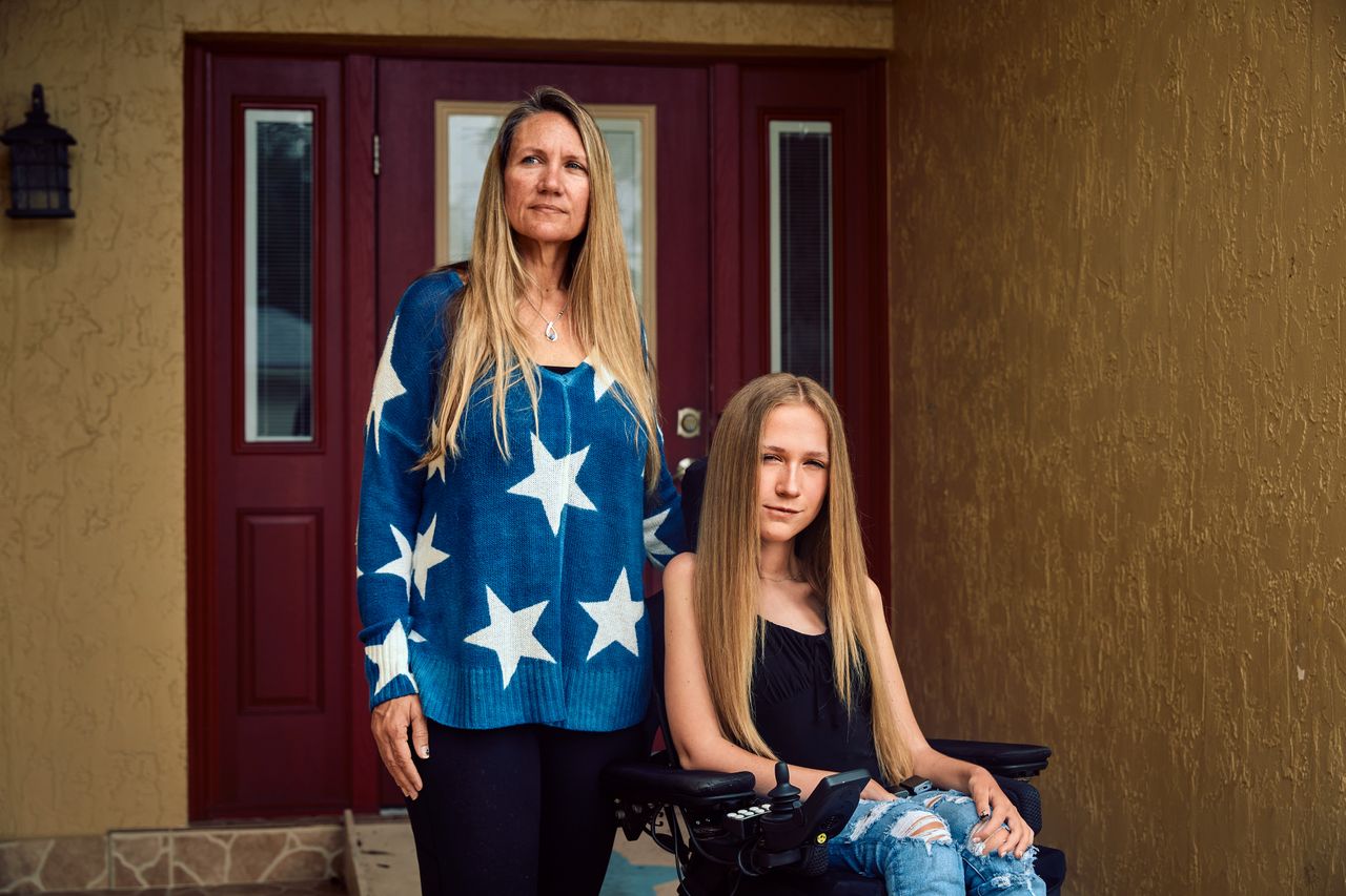 Madison with her mother, Jennifer, outside their home in Pembroke Pines, Florida.