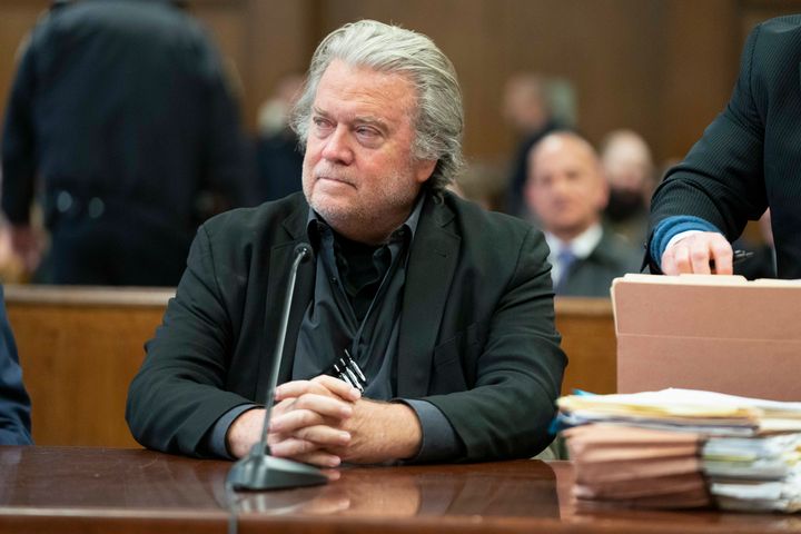 Steve Bannon, seen in January, was arrested on federal fraud charges in relation to the wall campaign but he was pardoned by Trump. He still faces state charges.