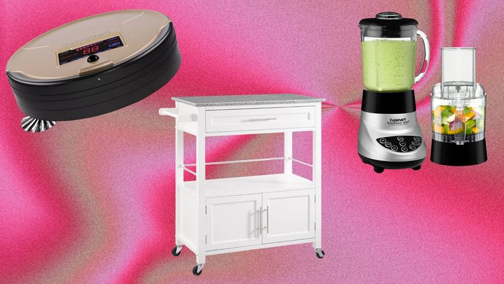 A robot vacuum, granite-topped kitchen cart, and Cuisinart appliance duo on sale during Way Day