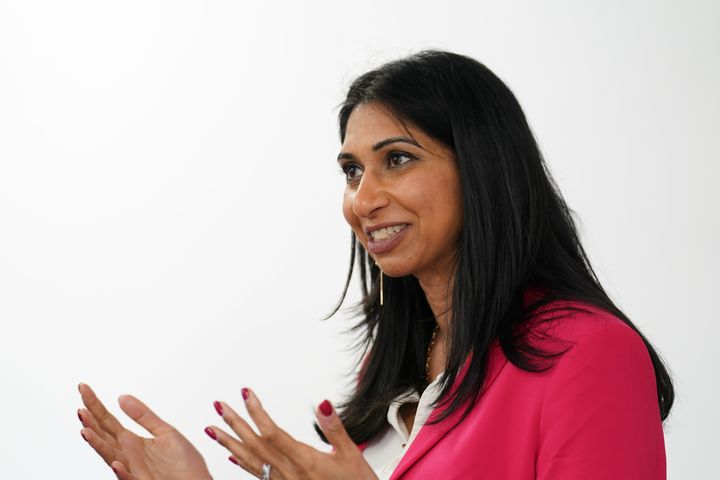 Home secretary Suella Braverman meets police recruits during a visit to Northamptonshire Police.