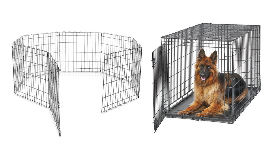 A doggie playpen or crate where they can feel safe