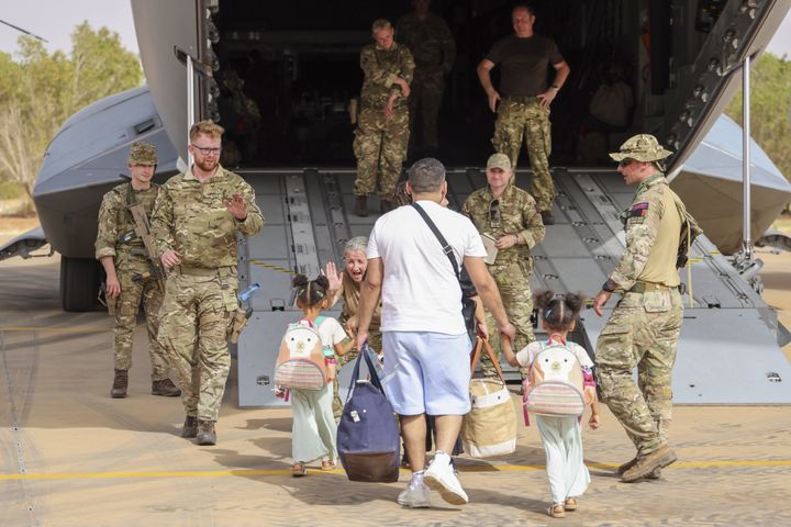 British Nationals being evacuated from Khartoum, Sudan by UK military personnel. 