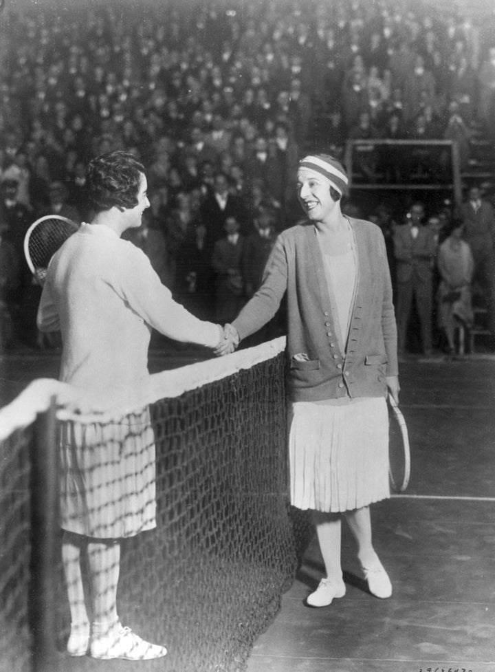 Tennis player Suzanne Lenglen (right) worked with designer Jean Patou and sported many chic cardigans on and off the court. 