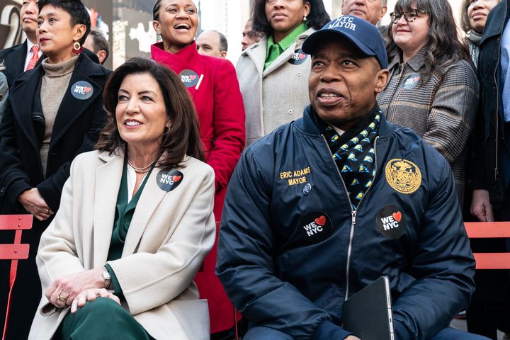 Hochul attends an event alongside New York City Mayor Eric Adams (D). An ally, Adams had been supportive of the housing plan's passage.