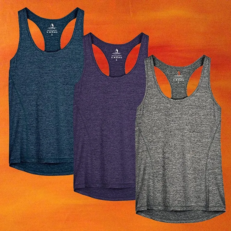 Icyzone Workout Tank Tops Built In Bra Women's Strappy Athletic Yoga Tops,  Running Exercise Gym Shirts