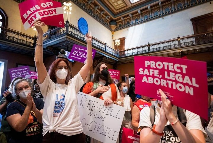 FILE PHOTO: Protesters gather inside the South Carolina House as members debate a new near-total ban on abortion with no exceptions for pregnancies caused by rape or incest at the state legislature in Columbia, South Carolina, U.S. August 30, 2022. REUTERS/Sam Wolfe