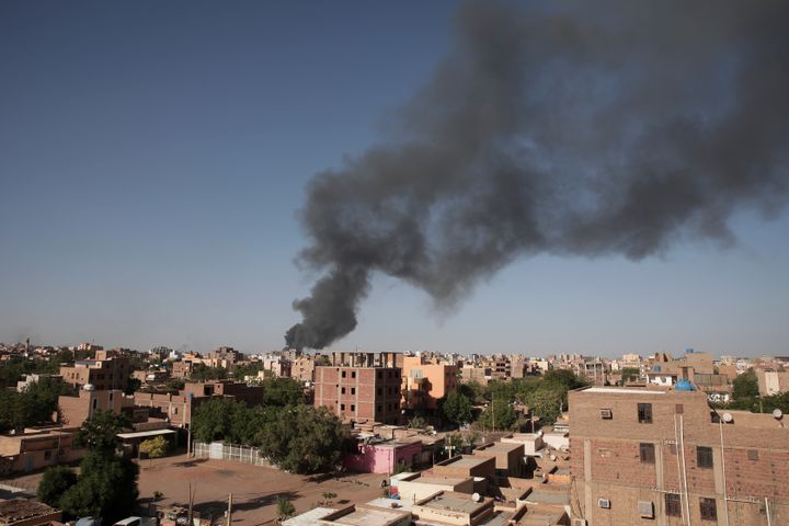 Smoke is seen in Khartoum, Sudan, Wednesday, April 19, 2023. The U.S. conducted its first organized evacuation of citizens and permanent residents from Sudan, the State Department said Saturday, April 29, two weeks into a conflict that has turned Khartoum into a war zone and thrown the country into turmoil.