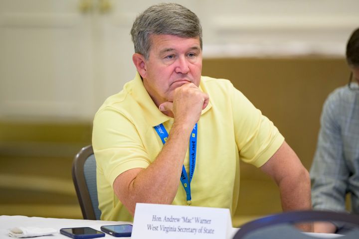 FILE - West Virginia Secretary of State Andrew "Mac" Warner attends the summer conference of the National Association of Secretaries of State in Baton Rouge, Louisiana on July 8, 2022. Warner has defended Trump’s false claims of a fraudulent 2020 election and demonstrated alongside “Stop the Steal” protesters, while also promoting the integrity of West Virginia’s elections.
