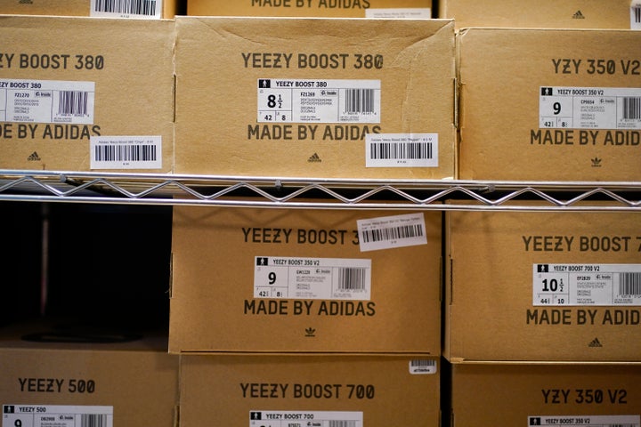 Boxes containing Yeezy shoes made by Adidas are seen at Laced Up, a sneaker resale store, in Paramus, New Jersey in October.