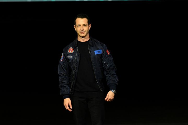 Kendall Roy (Jeremy Strong) wears a custom-designed flight jacket while launching a new Waystar Royco product, Living+, in Sunday night's episode of HBO's "Succession."