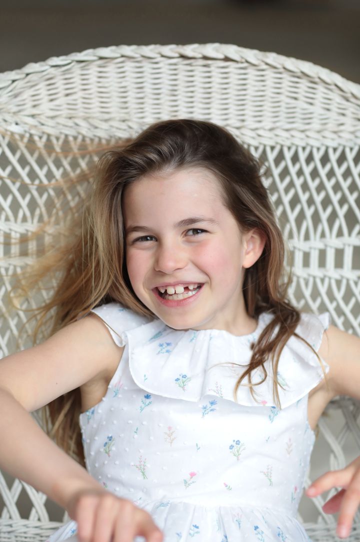 A photo released by Kensington Palace of Princess Charlotte, taken in Windsor this weekend by her mother, the Princess of Wales, ahead of her 8th birthday on Tuesday.