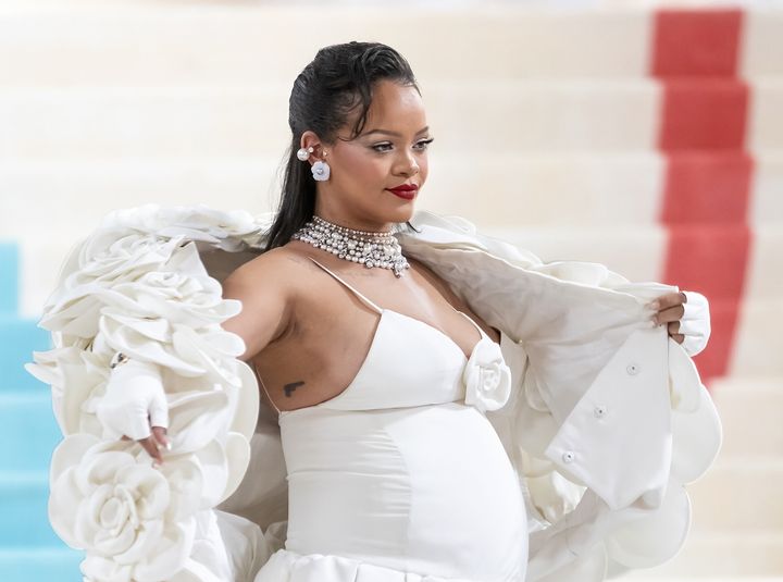 Rihanna is seen arriving at the 2023 Met Gala Celebrating "Karl Lagerfeld: A Line Of Beauty" at The Metropolitan Museum of Art on May 01, 2023 in New York City.