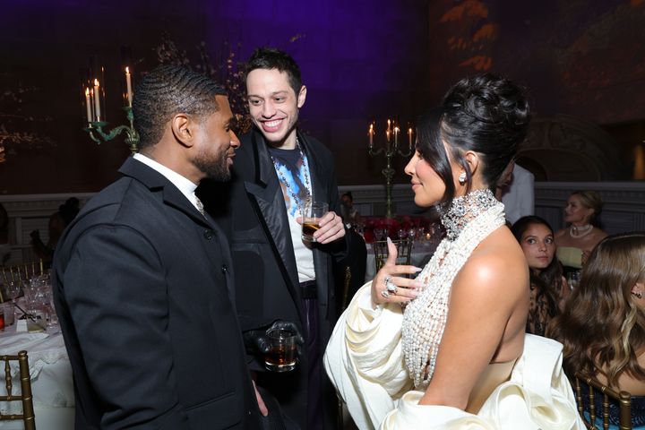 Small talk or big talk? Usher, Pete Davidson and Kim Kardashian chat it up at the Met Gala.