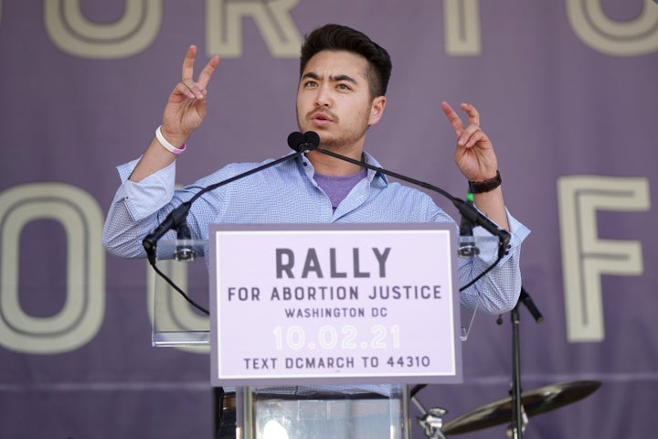 "Letting myself experience the more difficult feelings is essential to my well-being," said Schuyler Bailar, shown above at the Rally For Abortion Justice in October 2021 in Washington, D.C.