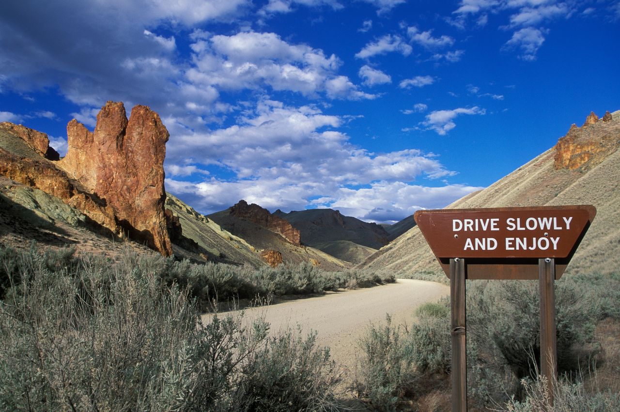 A Bureau of Land Management sign welcomes visitors to Leslie Gulch in southeast Oregon.