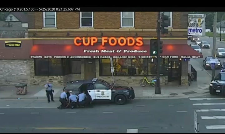 FILE - In this image from surveillance video, Minneapolis police Officers from left, Tou Thao, Derek Chauvin, J. Alexander Kueng and Thomas Lane are seen attempting to take George Floyd into custody in Minneapolis, Minn on May 25, 2020.