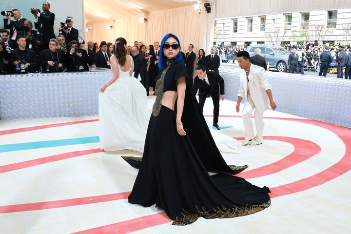 Zhang shows off her black dress at the 2023 Met Gala.