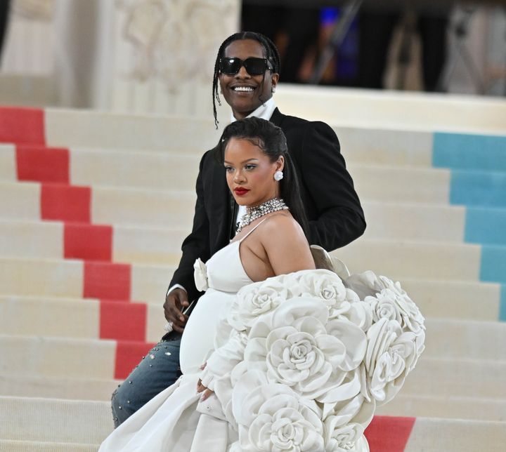 A$AP Rocky and Rihanna at the 2023 Met Gala on May 1, 2023 in New York City. 