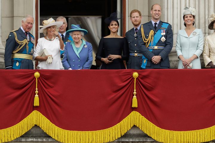 Members of the royal family gather on the balcony of Buckingham Palace back in 2018.