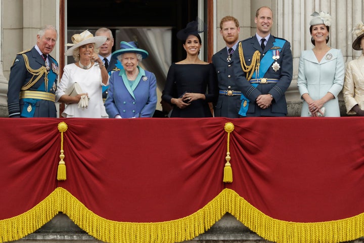 Members of the royal family gather on the balcony of Buckingham Palace back in 2018.