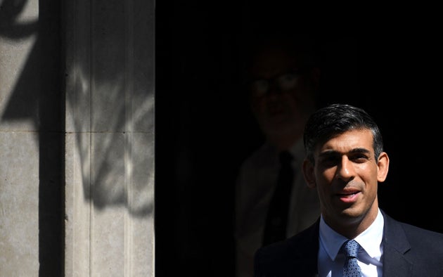 Rishi Sunak leaves 10 Downing Street to take part in prime minister's questions.