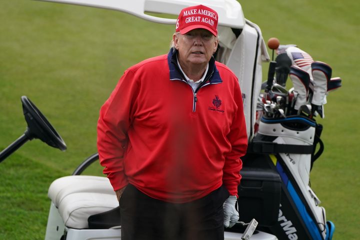 Former US president Donald Trump playing golf at his Trump Turnberry course in South Ayrshire during his visit to the UK. 