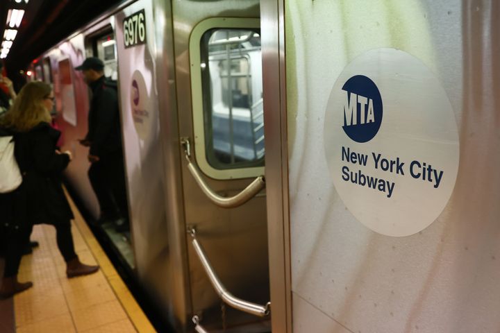 New York City Subway logo is seen on a subway car on Oct. 25, 2022.