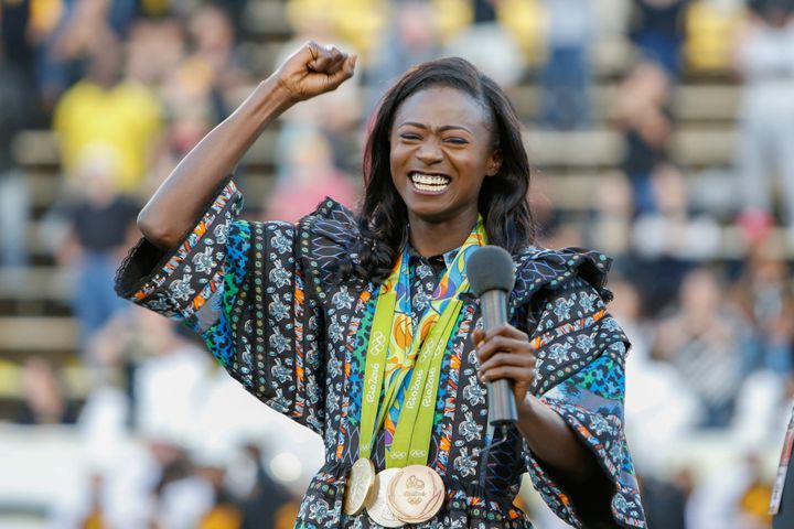 2016 Olympic medalist Tori Bowie at an NCAA football game on Nov. 25, 2016.