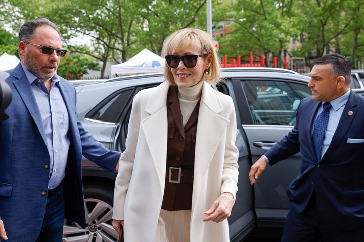 Attorneys for E. Jean Carroll, seen arriving at federal court in New York on Wednesday, said they plan to present five more witnesses, including a woman who claims Trump forcibly kissed her in 2005. 