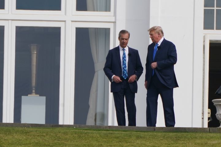 Former US president Donald Trump alongside Nigel Farage at the Trump Turnberry course in South Ayrshire.