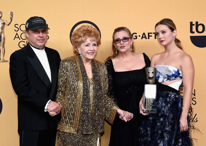 Todd Fisher, Debbie Reynolds, Carrie Fisher and Billie Lourd at the SAG Awards in 2015