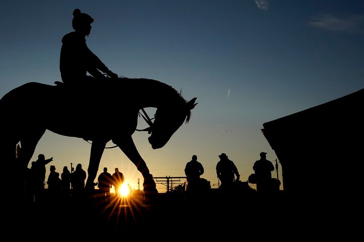 A horse comes off the track after a workout at Churchill Downs on Wednesday in Louisville, Kentucky. The 149th running of the Kentucky Derby is scheduled for Saturday.