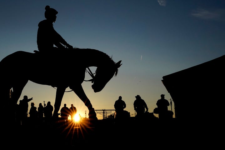 A horse comes off the track after a workout at Churchill Downs on Wednesday in Louisville, Kentucky. The 149th running of the Kentucky Derby is scheduled for Saturday.