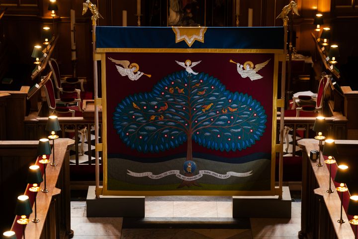 The anointing screen, which will be used in the coronation of King Charles III, as it stands in the Chapel Royal at St. James's Palace in London on April 24.