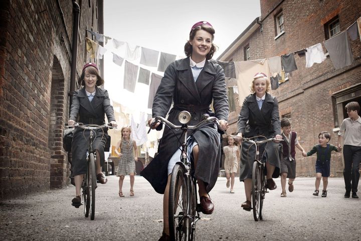 Bryony Hannah (left), Jessica Raine and Helen George in "Call the Midwife."