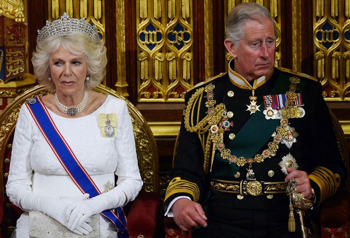 Charles and Camilla at the State Opening of Parliament – they are set to be crowned on Saturday