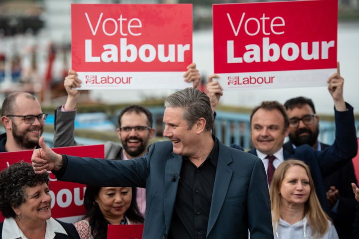 Labour leader Keir Starmer celebrates his party's gains at the local elections.