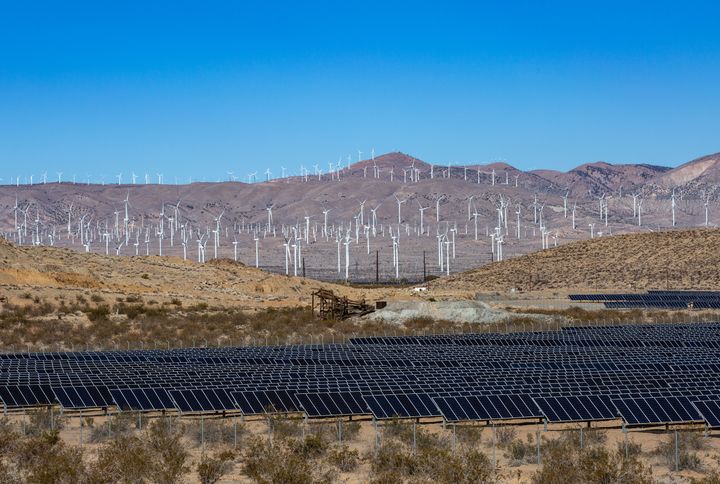 A large array of solar panels photographed one hour north of Los Angeles in Kern County on Nov. 15, 2022, near Mojave, California. Due to demand, there are now dozens of solar power photovoltaic farms in the Mojave Desert, supplying power to California's electricity grid.