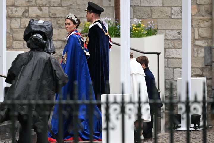 The Princess and Prince of Wales during the Coronation of King Charles III and Queen Camilla on May 06, 2023 in London, England. The Coronation of Charles III and his wife, Camilla, as King and Queen of the United Kingdom of Great Britain and Northern Ireland, and the other Commonwealth realms takes place at Westminster Abbey today. Charles acceded to the throne on 8 September 2022, upon the death of his mother, Elizabeth II. (Photo by Jeff Spicer/Getty Images)