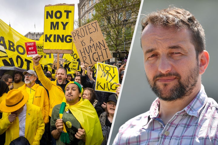 Protesters and Graham Smith from Republic, pictured above. 