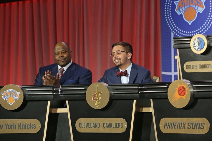 Nick Gilbert of the Cleveland Cavaliers sits on stage at the 2019 NBA Draft Lottery on May 14, 2019 at the Chicago Hilton in Chicago, Illinois.