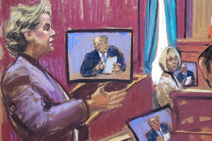 Roberta Kaplan, a lawyer for former Elle magazine advice columnist E. Jean Carroll, makes closing arguments on Monday.