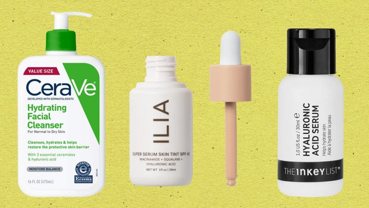 CeraVe hydrating cleanser, Ilia's tinted sunscreen and The Inkey List's hyaluronic acid serum.