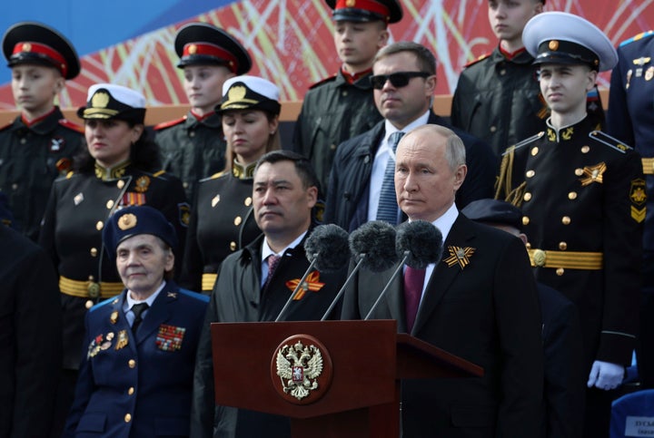 Russian President Vladimir Putin on Tuesday told his country’s Victory Day parade on Moscow’s Red Square that “a real war” has been unleashed against Russia by the West’s “untamed ambitions,” shortly after the Kremlin’s forces rained cruise missiles on Ukrainian targets.