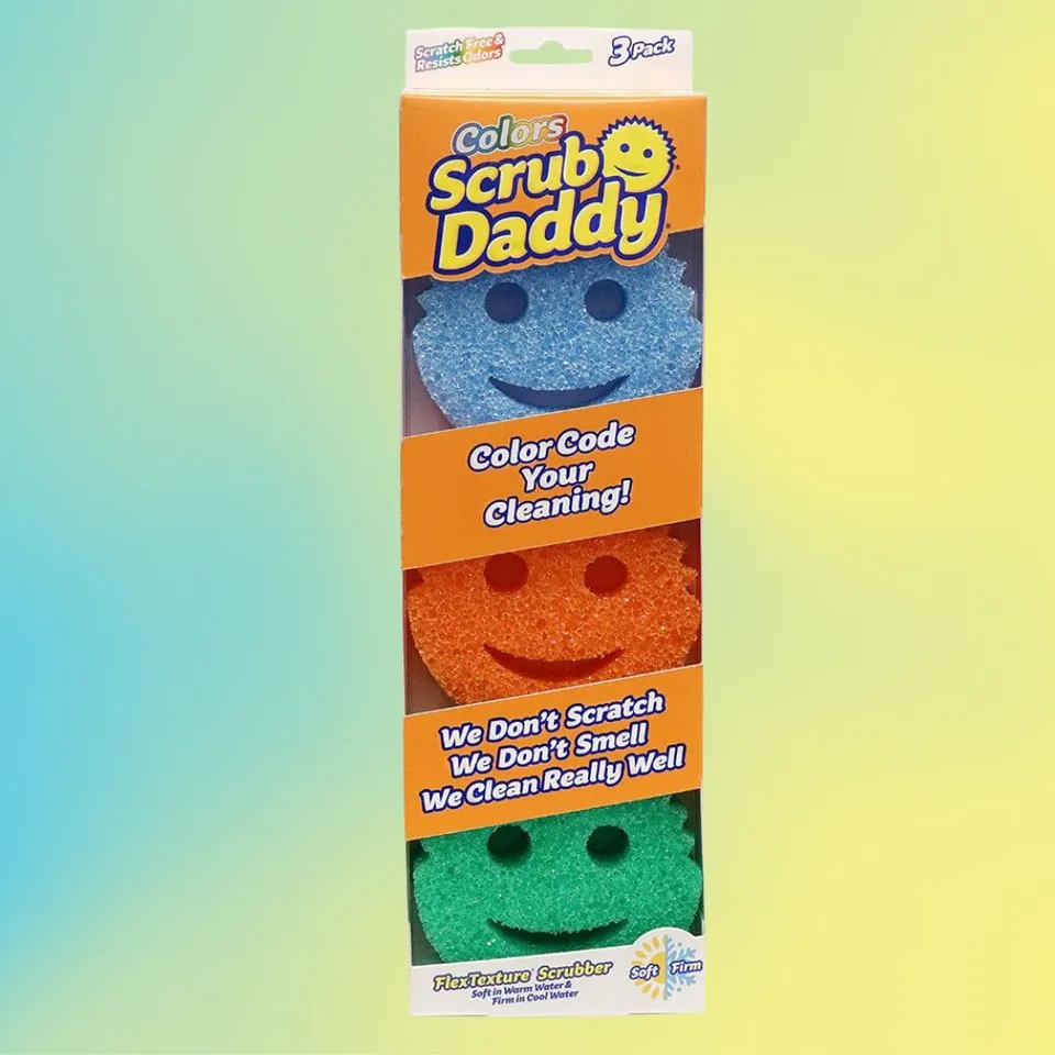 scrub daddy, the original scrub daddy - flextexture sponge, soft in warm  water, firm in cold, deep cleaning, dishwasher safe, multiuse, scratch  free, odor resistant, functional, ergonomic, 3pk 