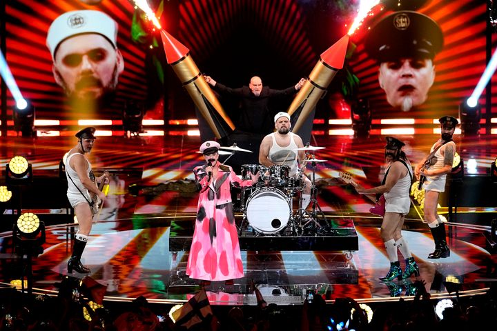 Οι Let 3 από την Κροατία στον πρώτο ημιτελικό της Eurovision, Λίβερπουλ, 9 Μαΐου 2023. (AP Photo/Martin Meissner)