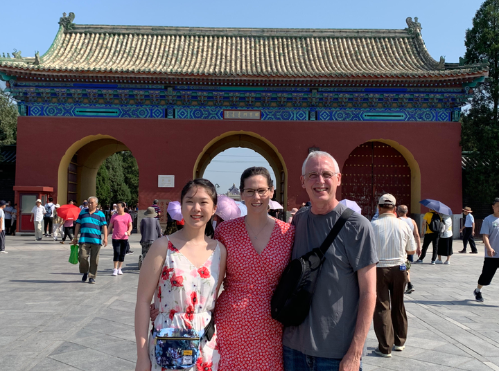 The author with her parents in front of the Temple of Heaven in Beijing. “I remember that day being miserably hot, but I really enjoyed being there with my parents,” she writes.